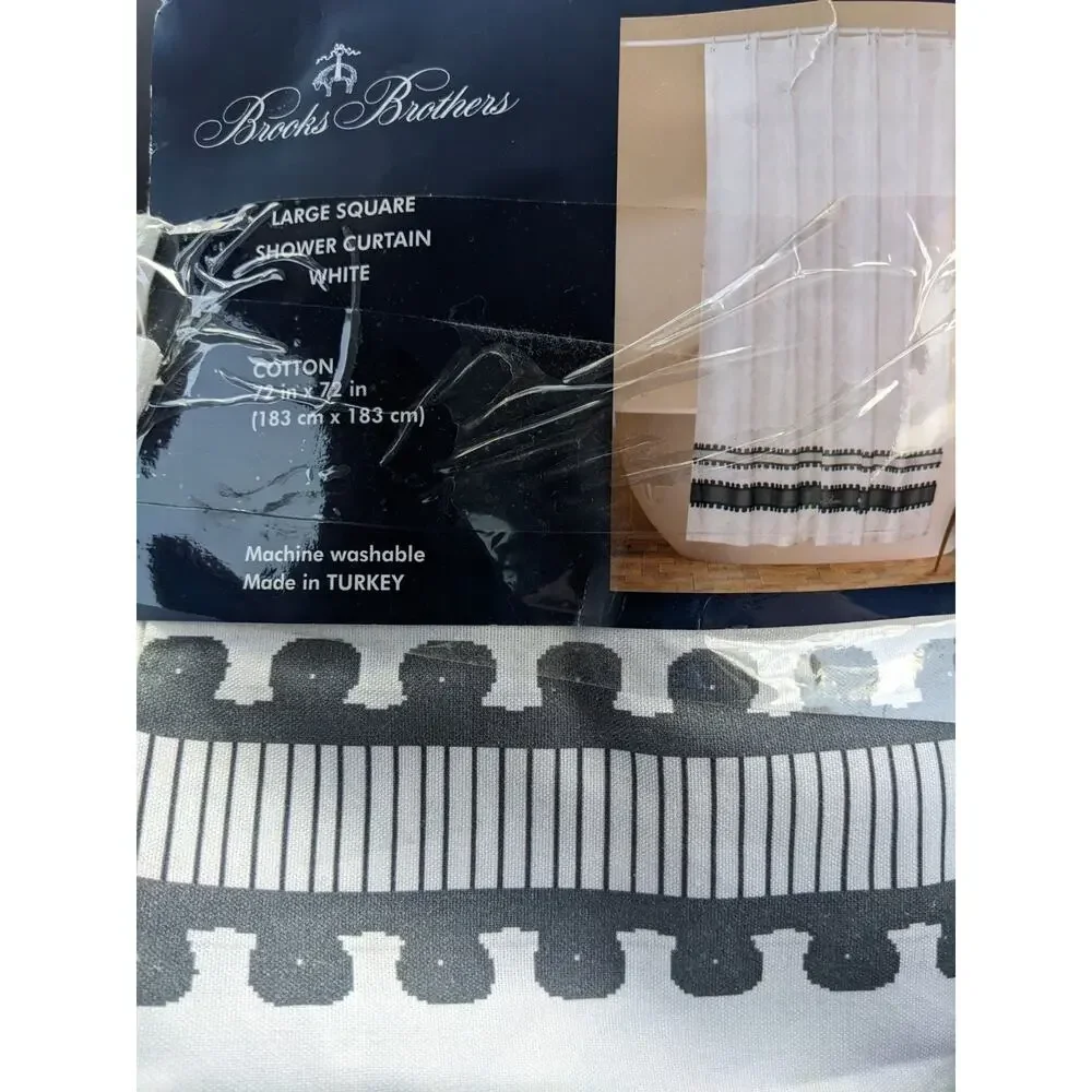Brooks Brothers Turkish Cotton Shower Curtain Gray Geometric Pattern New *READ